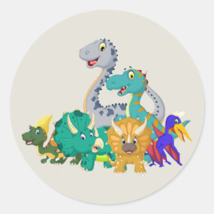Pegatina Redonda Dinosaurios personalizados coloridos