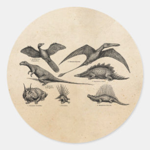 Pegatina Redonda Dinosaurios retros del ilustracion del dinosaurio