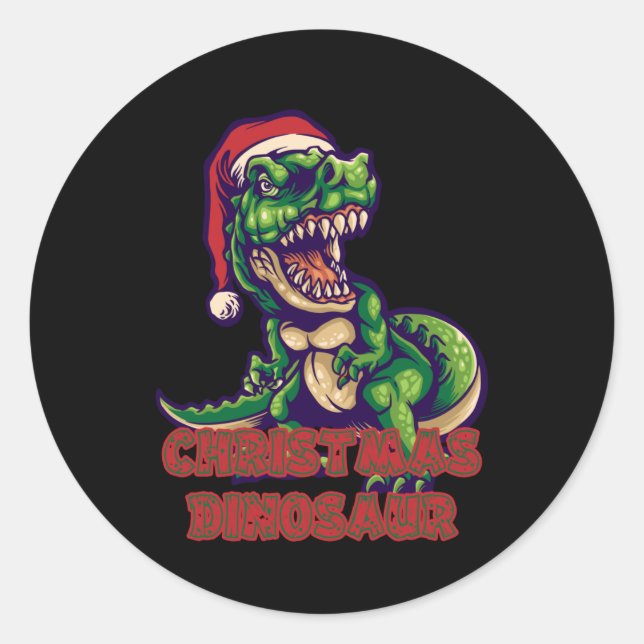 Pegatina Redonda Dinosaurios verdes de los navidades | Diseño de di (Anverso)