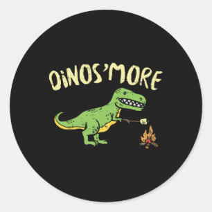 Pegatina Redonda Dinosmore Divertido Dino Smore Camping Campamento 