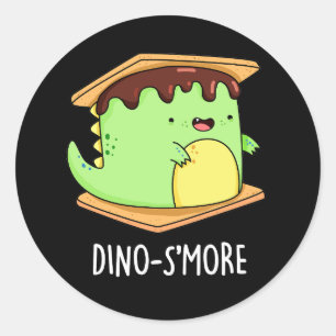 Pegatina Redonda Dinosmore Funny Dinosaur Pun Dark BG