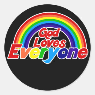 Pegatina Redonda Dios ama a todos el arcoiris gay