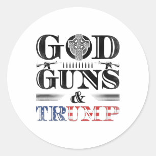 Pegatina Redonda Dios Armas Y Trump - 2ª Enmienda Derecho A Portar