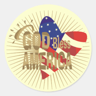 Pegatina Redonda Dios bendiga a Estados Unidos camisetas y regalos