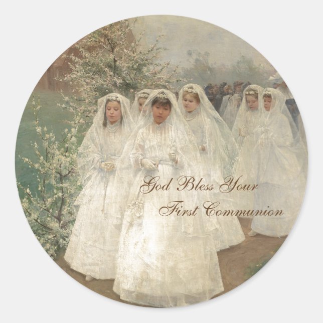 Pegatina Redonda Dios bendiga a su primera comunión (Anverso)