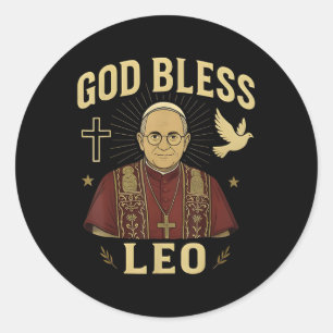 Pegatina Redonda Dios bendiga al Papa León Xiv cristiano