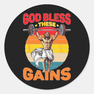 Pegatina Redonda Dios bendiga estos beneficios, construcción muscul