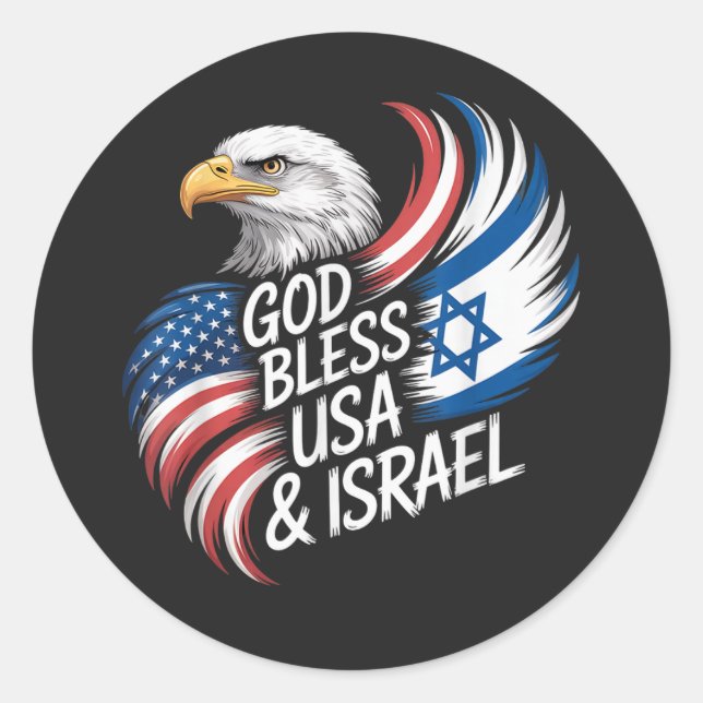 Pegatina Redonda Dios bendiga USA Israel (Anverso)