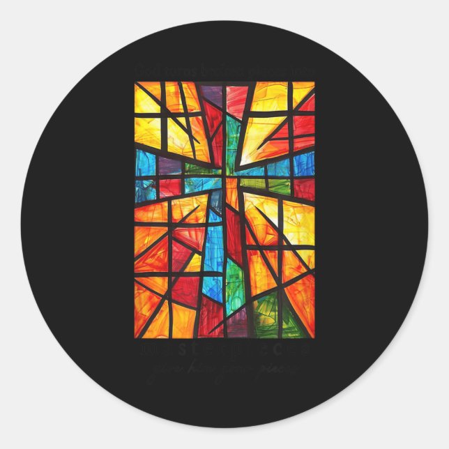 Pegatina Redonda Dios convierte las piezas rotas en obras maestras  (Anverso)