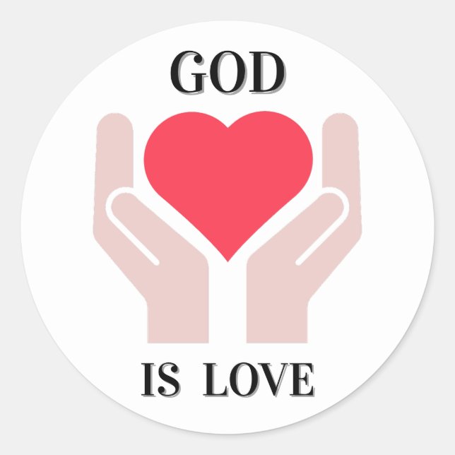 Pegatina Redonda Dios Cristiano Es Amor Corazón y Manos  (Anverso)