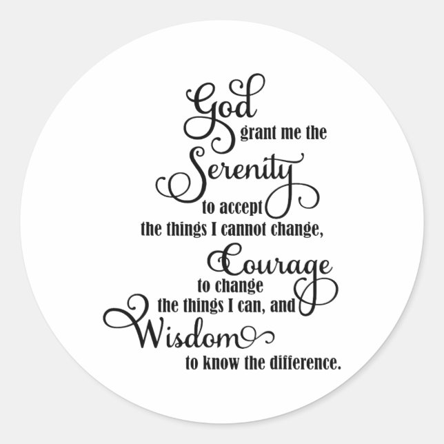 Pegatina Redonda Dios Cristiano Me Concede La Serenidad De Aceptar  (Anverso)