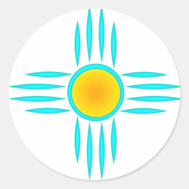 Pegatina Redonda Dios del Sol Turquesa (Anverso)