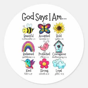 Pegatina Redonda Dios dice que soy abeja primavera cristiano divert