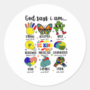 Pegatina Redonda Dios dice que soy autismo Jesús Motivación cristia