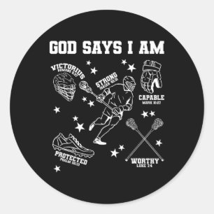 Pegatina Redonda Dios dice que soy cristaliano de Lacrosse