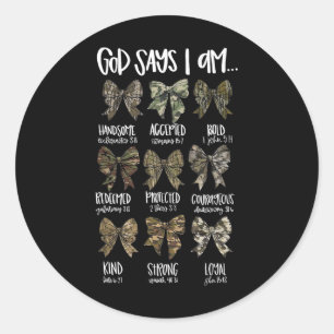 Pegatina Redonda Dios dice que soy cristiano Jesús Camo Coquette Bo