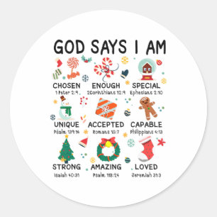 Pegatina Redonda Dios dice que soy Navidades amables Navidad Niños