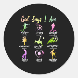 Pegatina Redonda Dios dice que soy versículo bíblico cristiano Socc
