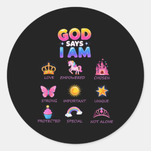 Pegatina Redonda Dios Dice Soy Princesa Linda Jesús Adolescente Niñ