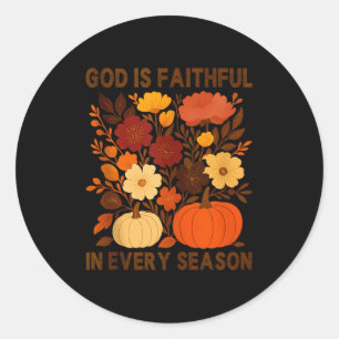 Pegatina Redonda Dios Es Fiel En Cada Estación, Floral Otoño