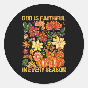 Pegatina Redonda Dios Es Fiel En Cada Estación Floral Otoño Cristo