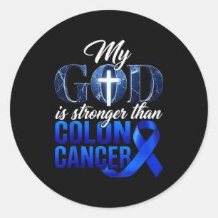 Pegatina Redonda Dios es más fuerte que el cáncer de colon colorrec