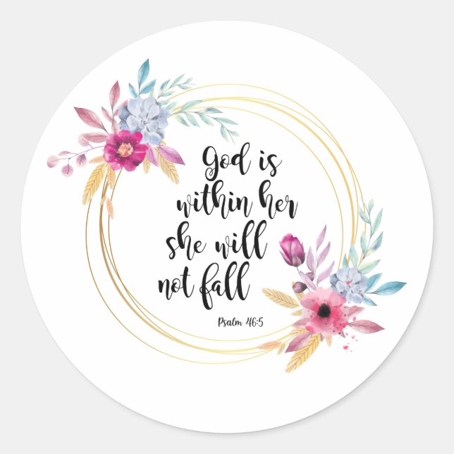 Pegatina Redonda Dios está dentro de su salmo 46:5 (Anverso)