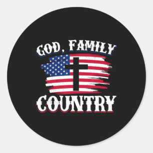 Pegatina Redonda Dios Familia País Bandera Americana Cruz Cristiano