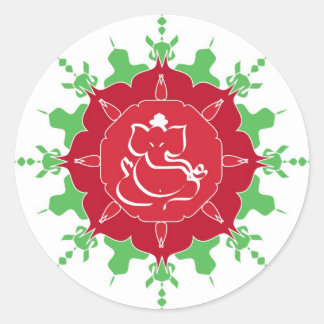Pegatina Redonda Dios Ganesha en flor roja