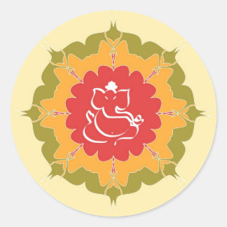 Pegatina Redonda Dios Ganesha en la flor mandala