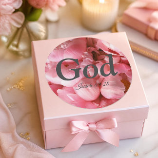 Pegatina Redonda Dios Isaías 40:28 Verso Flores Rosadas Elegantes