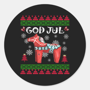 Pegatina Redonda Dios Jul Ugly Scandinaviavian Dala Horse