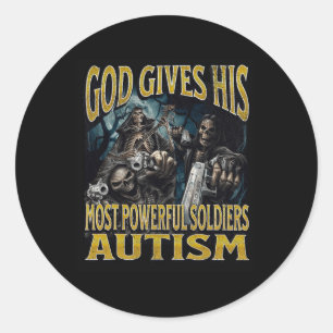 Pegatina Redonda Dios le da a su autismo más poderoso un divertido
