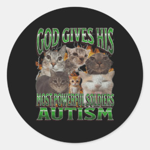 Pegatina Redonda Dios le da su más poderoso autismo meme de gato gr