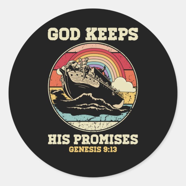 Pegatina Redonda Dios mantiene sus promesas Génesis 9 13 Arcoiris N (Anverso)