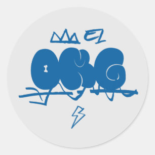 Pegatina Redonda Dios mío, perro lindo, gato azul