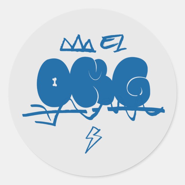 Pegatina Redonda Dios mío, perro lindo, gato azul (Anverso)