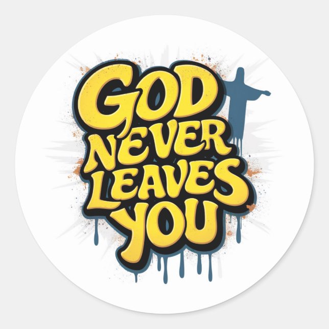 Pegatina Redonda Dios nunca te deja - Blanco (Anverso)