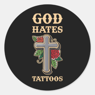 Pegatina Redonda Dios odia los tatuajes