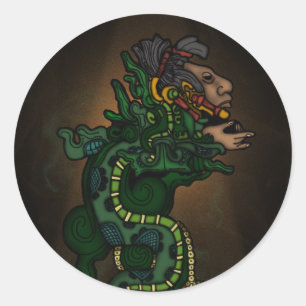 Pegatina Redonda Dios serpiente maya