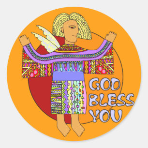 Pegatina Redonda Dios te bendiga   NARANJA