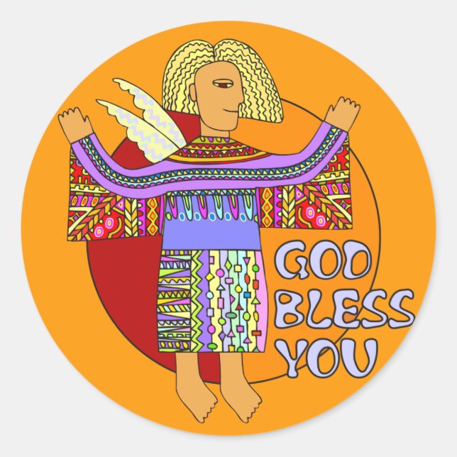 Pegatina Redonda Dios te bendiga | NARANJA (Anverso)