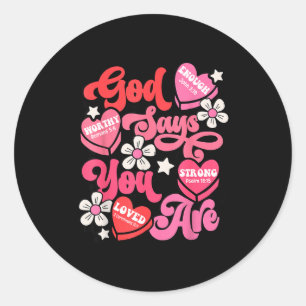 Pegatina Redonda Dios te dice corazón de caramelo san valentín jesu