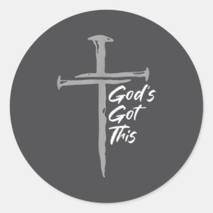 Pegatina Redonda Dios Tiene Esto Cruz Cristiana Motivación De Fe