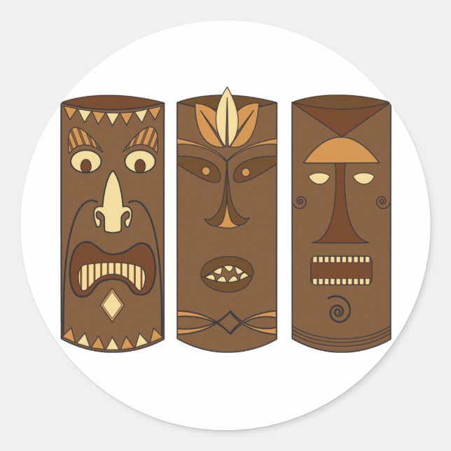 Pegatina Redonda Dios y diosa de Tiki (Anverso)