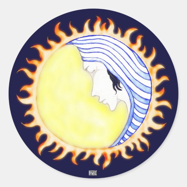 Pegatina Redonda Diosa de la Luna (Anverso)