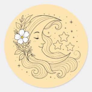 Pegatina Redonda Diosa de la Luna Floral - Luna Dreamy