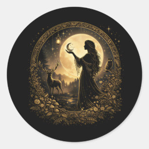Pegatina Redonda Diosa de la Luna Vintage Mujeres Celestiales Femen