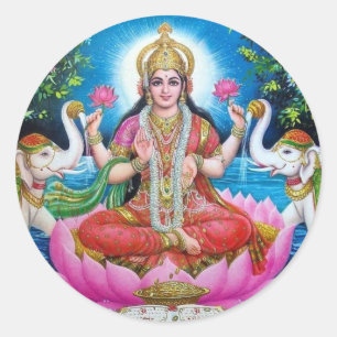 Pegatina Redonda Diosa de Lakshmi del amor, de la prosperidad, y de