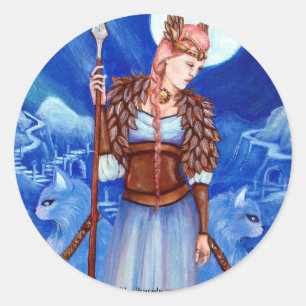 Pegatina Redonda Diosa de los nórdises de Freya